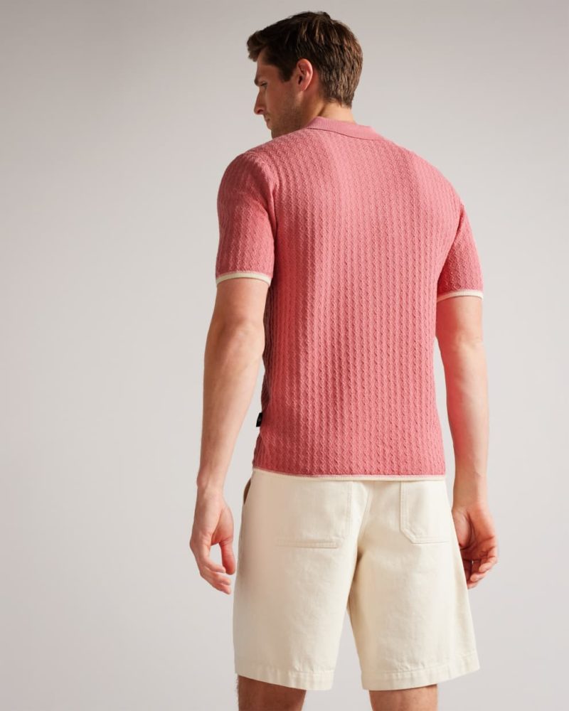 ted baker london lytton pink knitted texture stitch polo shirt