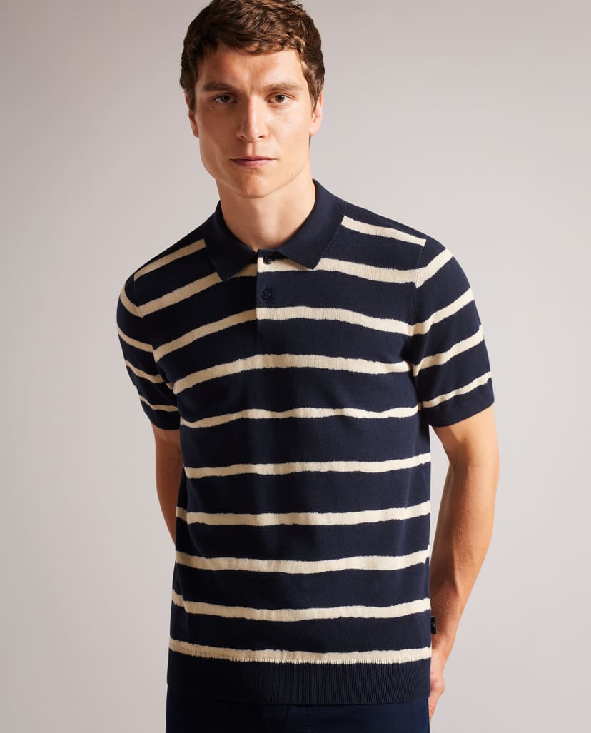 ted baker london cromer navy painted stripe knitted polo shirt