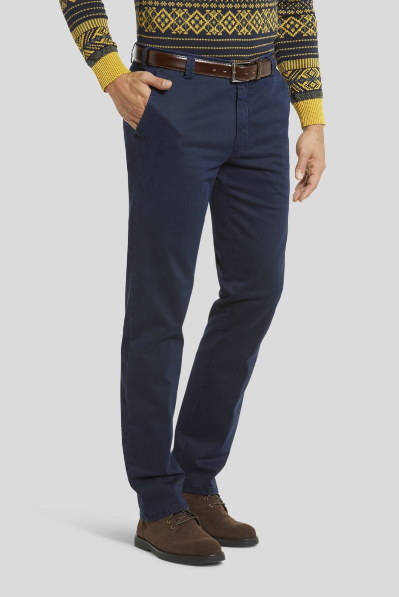 meyer trousers navy blue new york super stretch double dye cotton chinos