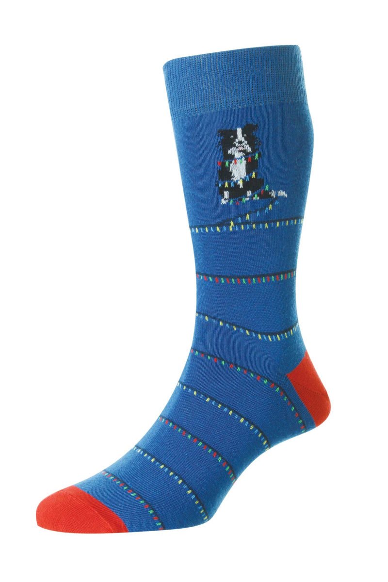 hj dog with christmas lights forest green cotton rich socks