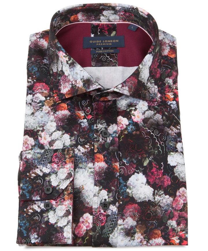 guide london black floral long sleeve printed shirt