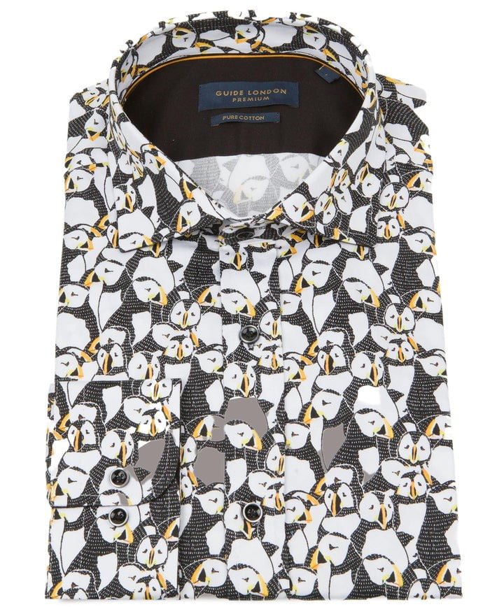 guide london white and black long sleeve puffin print shirt