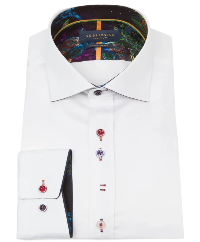 guide london white long sleeve shirt with multi colured buttons