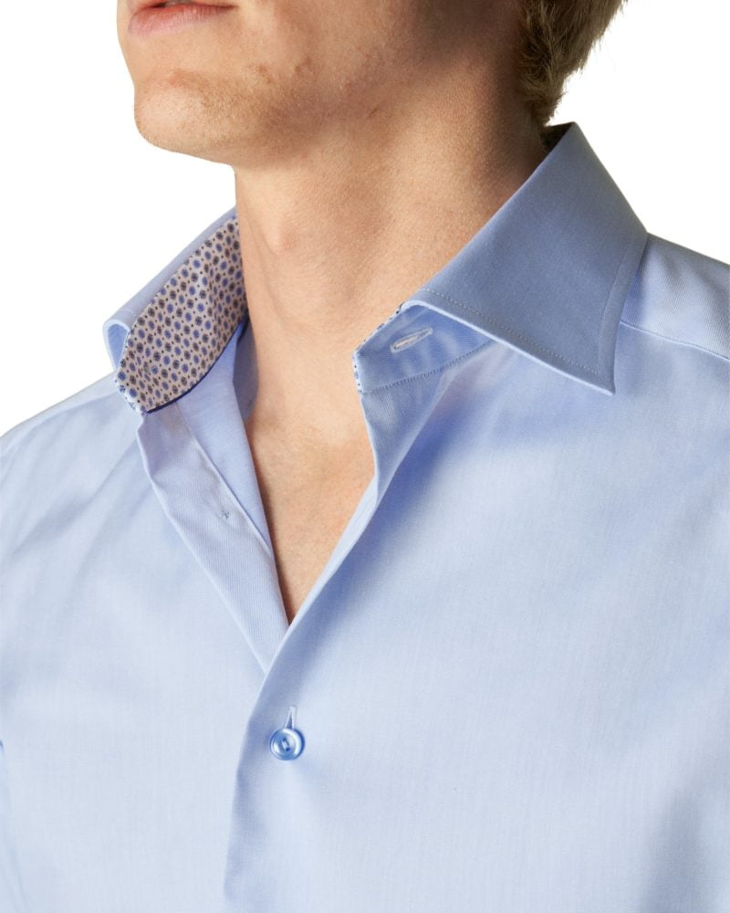 eton shirts light blue signature twill shirt with medallion trim