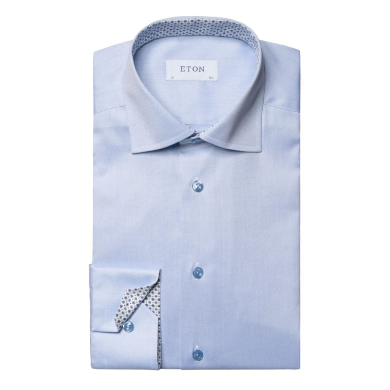 eton shirts light blue signature twill shirt with medallion trim