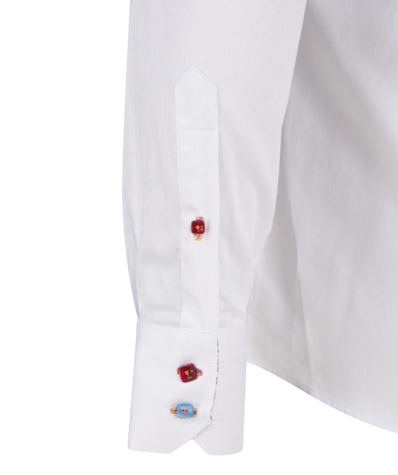 claudio lugli white shirt with trim and multi coloured buttons