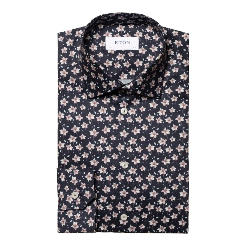 eton shirts limited edition black floral signature twill shirt
