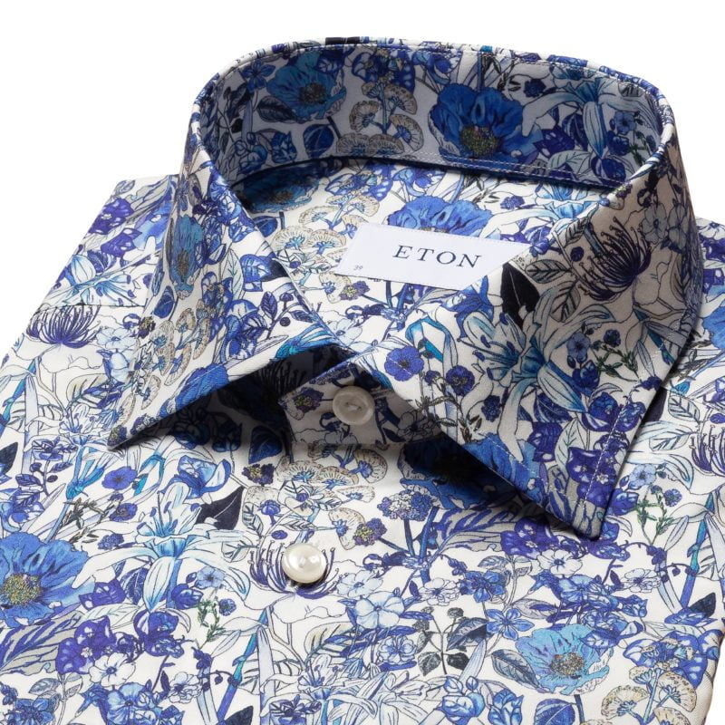 eton shirts limited edition mid blue signature twil shirt in a floral print
