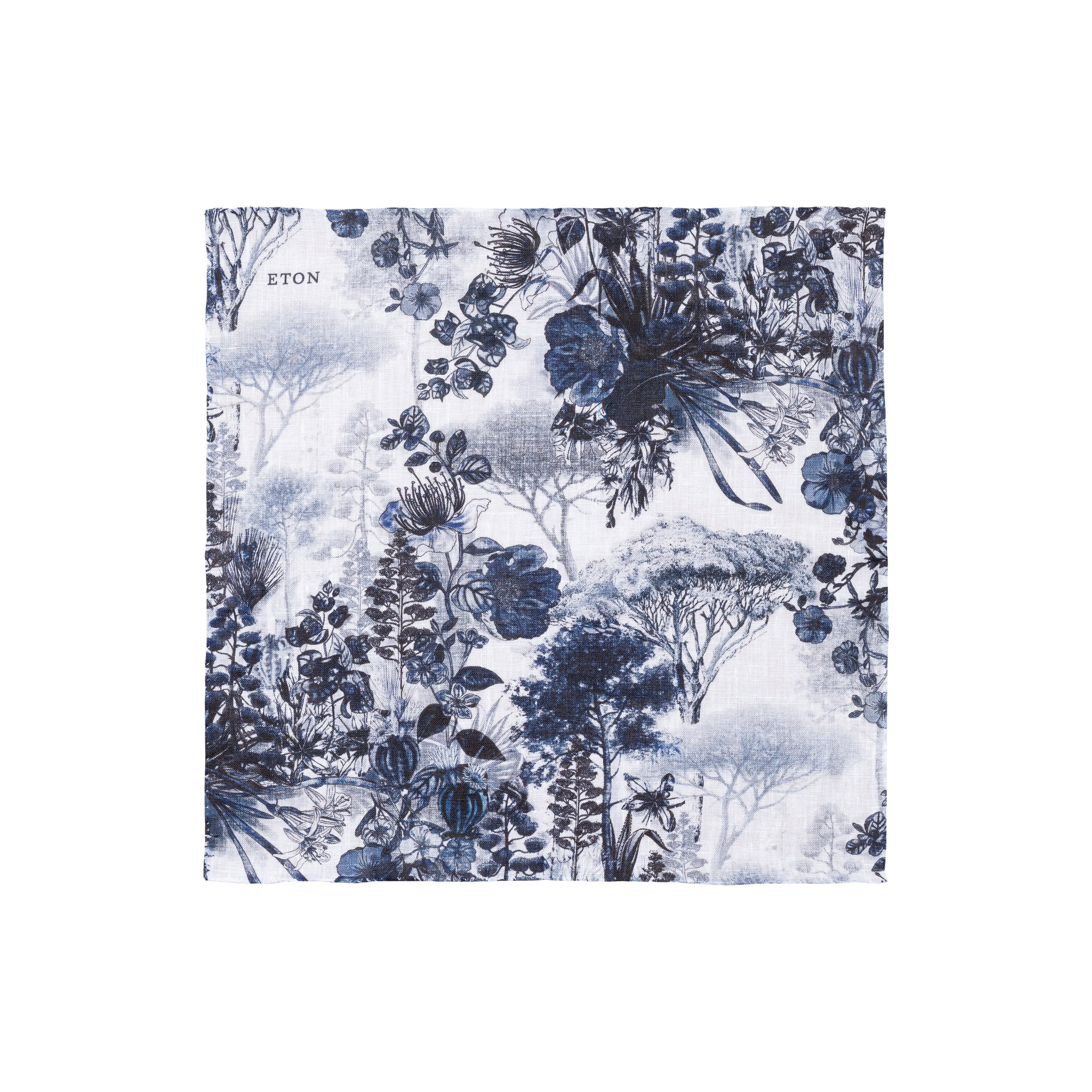 eton shirts mid blue monochrome floral print linen pocket square