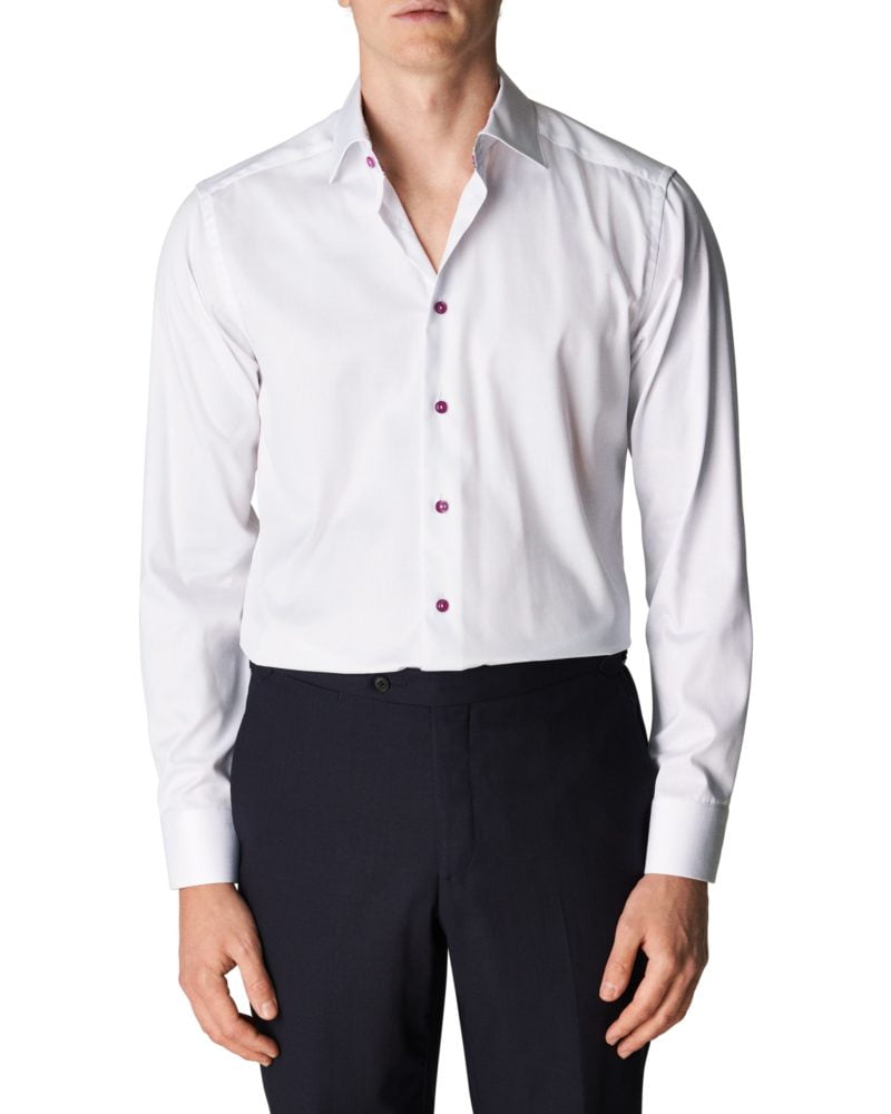 eton shirts white signature twill shirt with trim and pink buttons