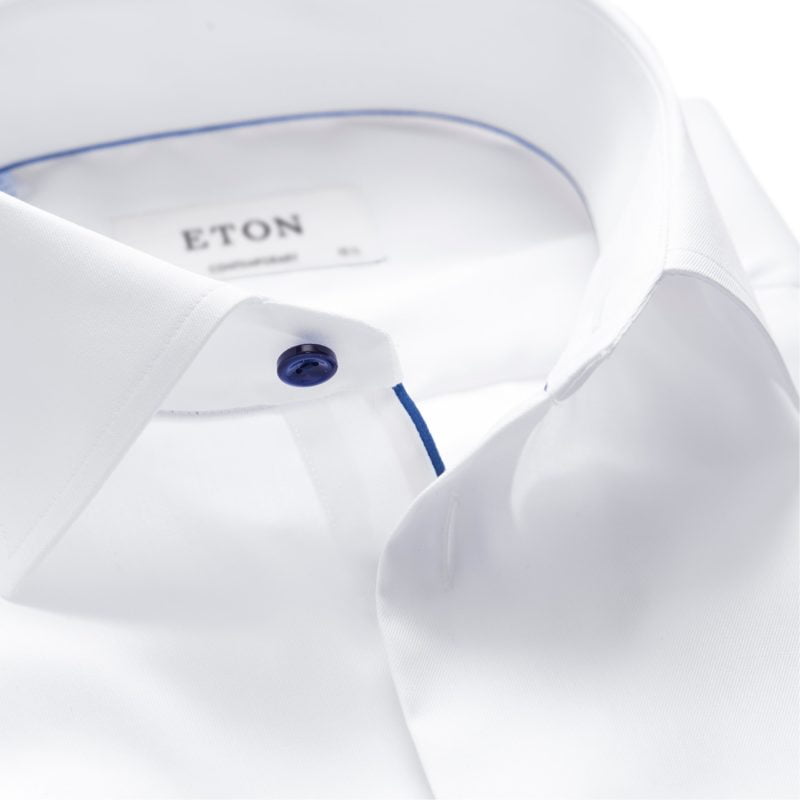 eton shirts white signature twill shirt with trim and light blue buttons (copy)