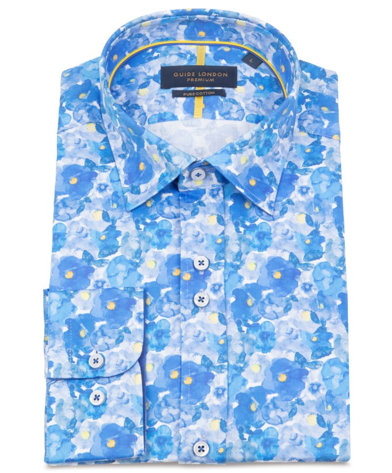 guide london blue long sleeve watercolour effect print shirt