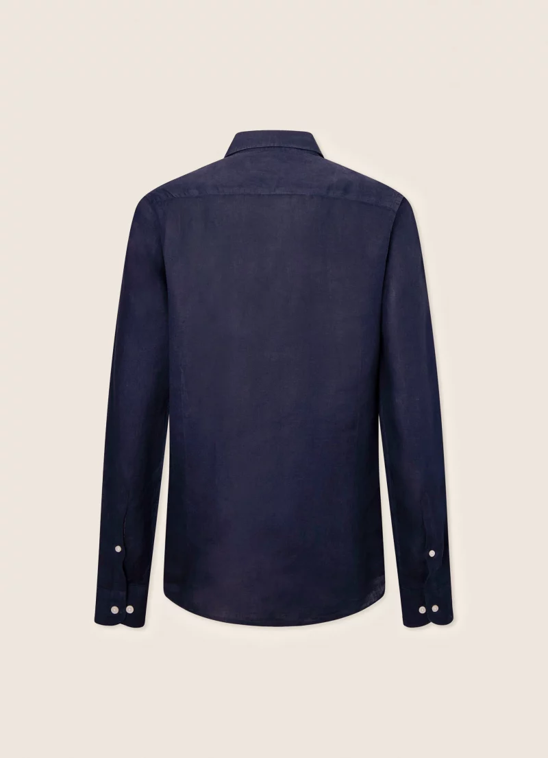 hackett london navy blue slim fit linen shirt