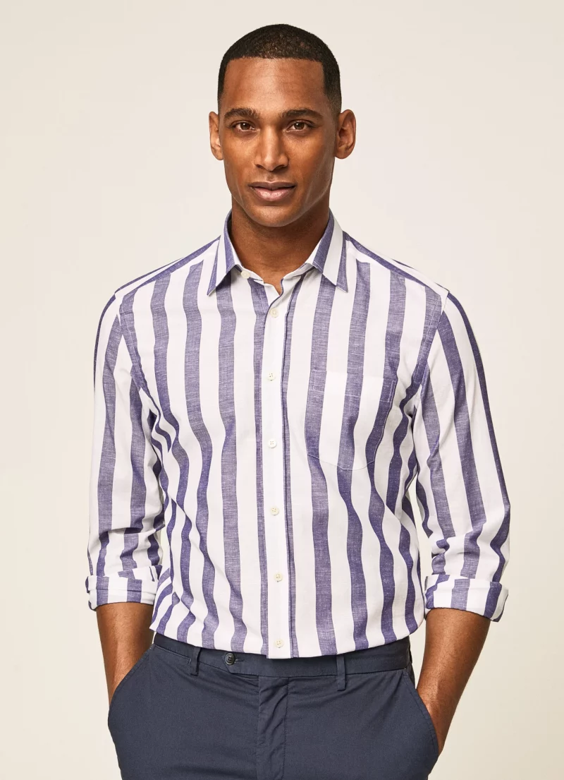 hackett london striped slim fit cotton & linen mix shirt