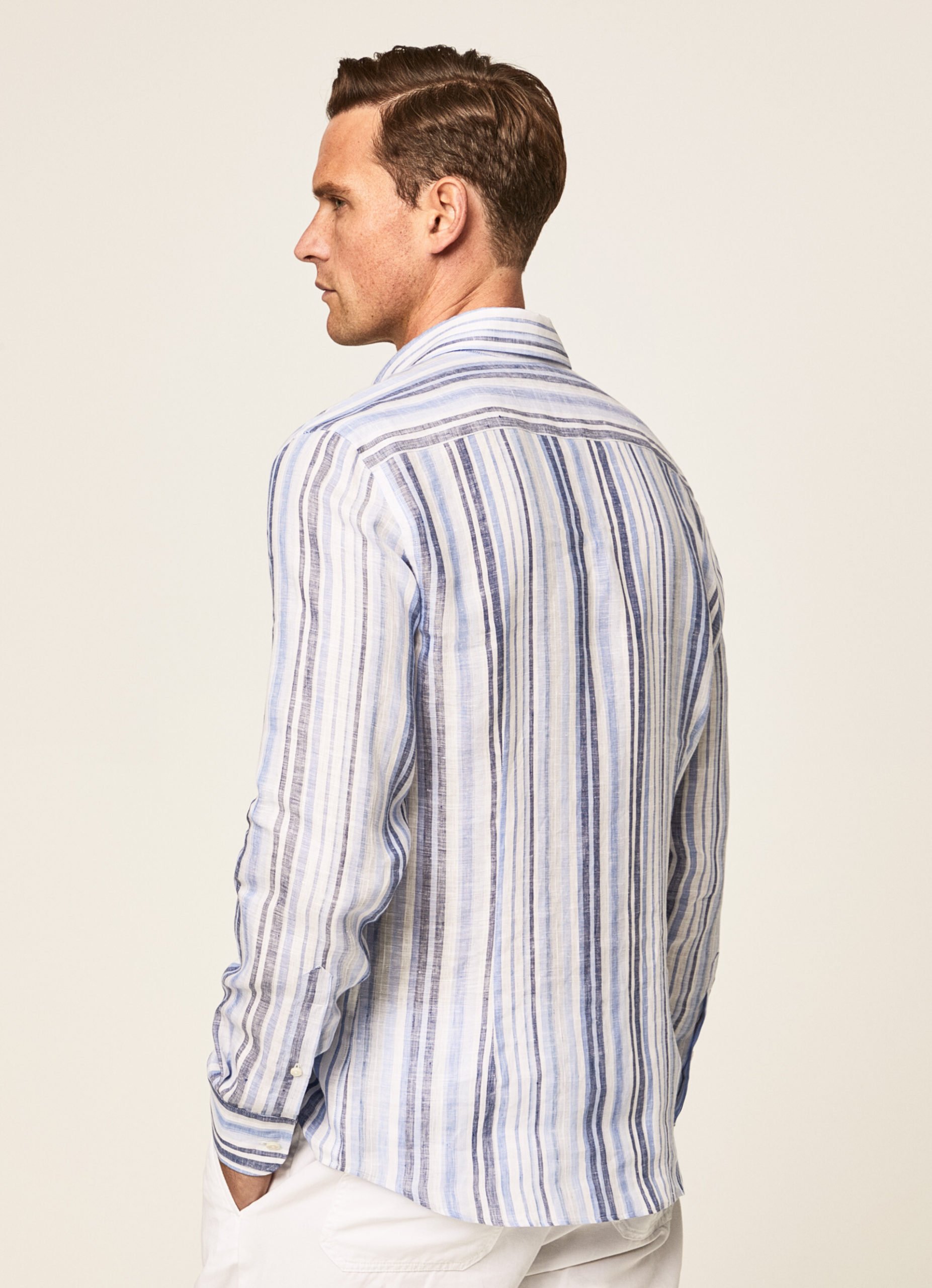 hackett london multi blue striped slim fit linen shirt