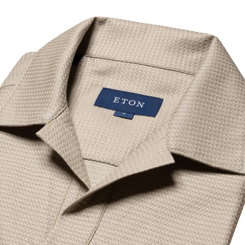 eton shirts grey jacquard open collar short sleeve shirt
