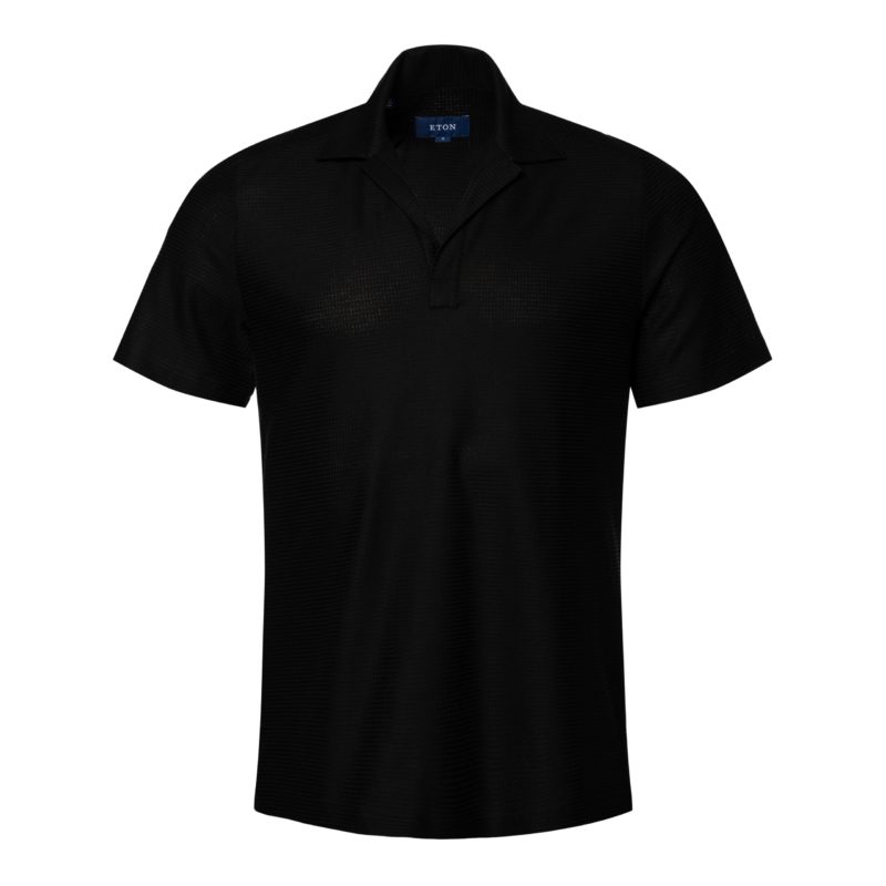 eton shirts black jacquard open collar short sleeve shirt