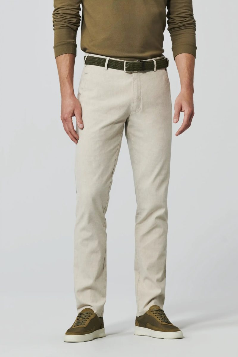 meyer trousers bonn beige cotton and linen mix stretch chino