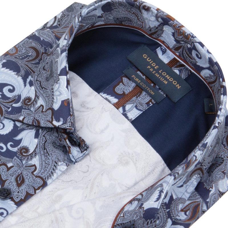 guide london blue and brown paisley print shirt in premium cotton