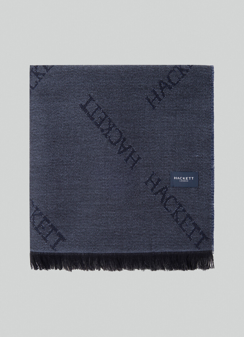 hackett london navy blue merino wool scarf