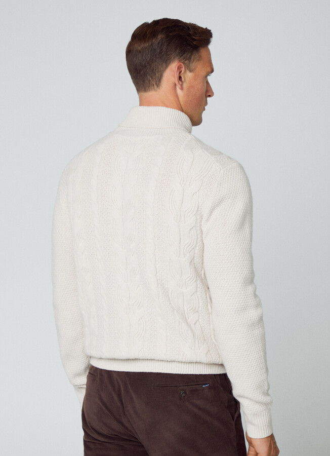 hackett london off white merino and cashmere mix cable roll neck