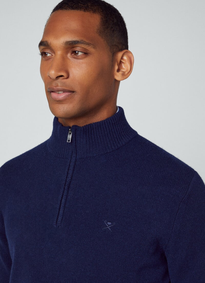 hackett london dark navy blue half zip lambswool sweater