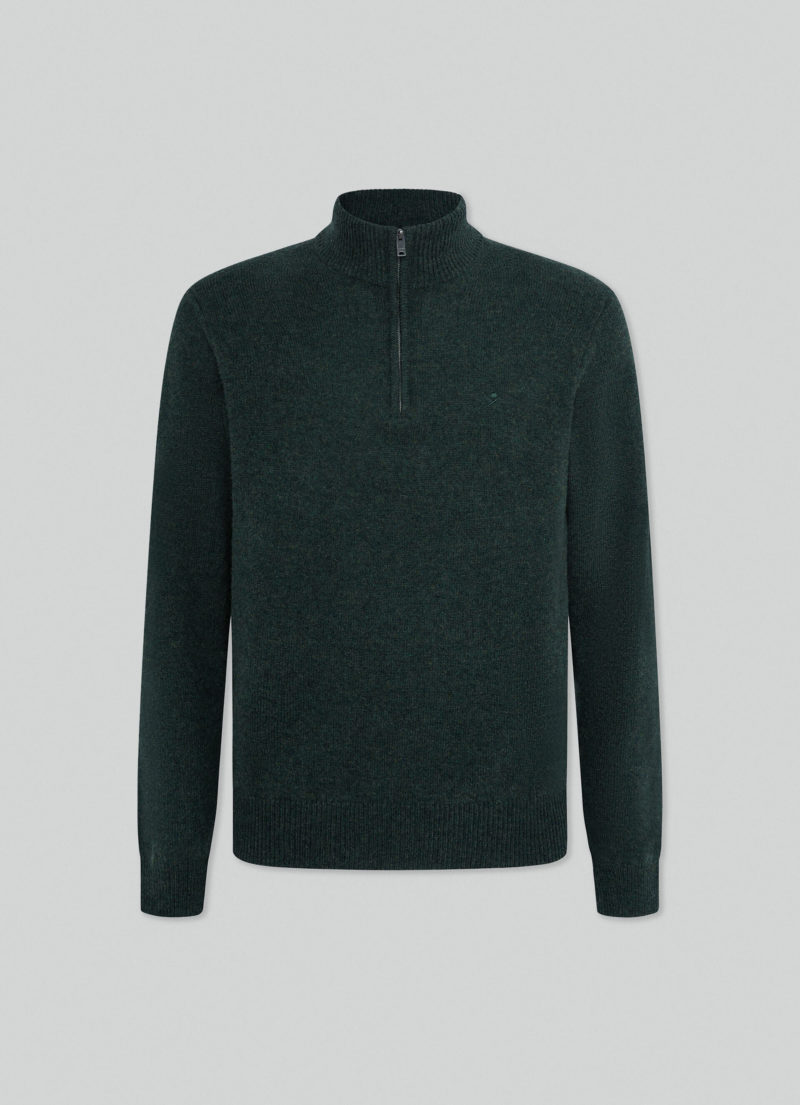 hackett london dark green half zip lambswool sweater