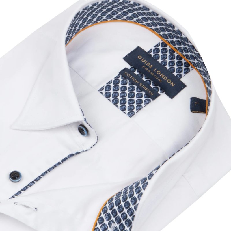 guide london white long sleeve cotton mix shirt with trim details