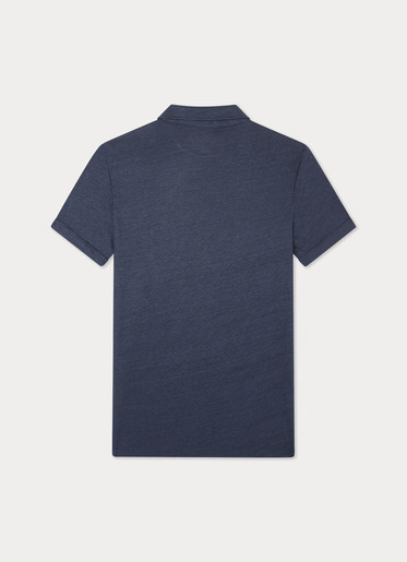 hackett london navy blue embroidered linen logo polo shirt