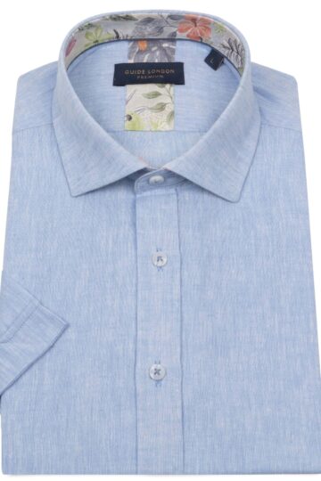 guide london sky blue linen blend short sleeve shirt